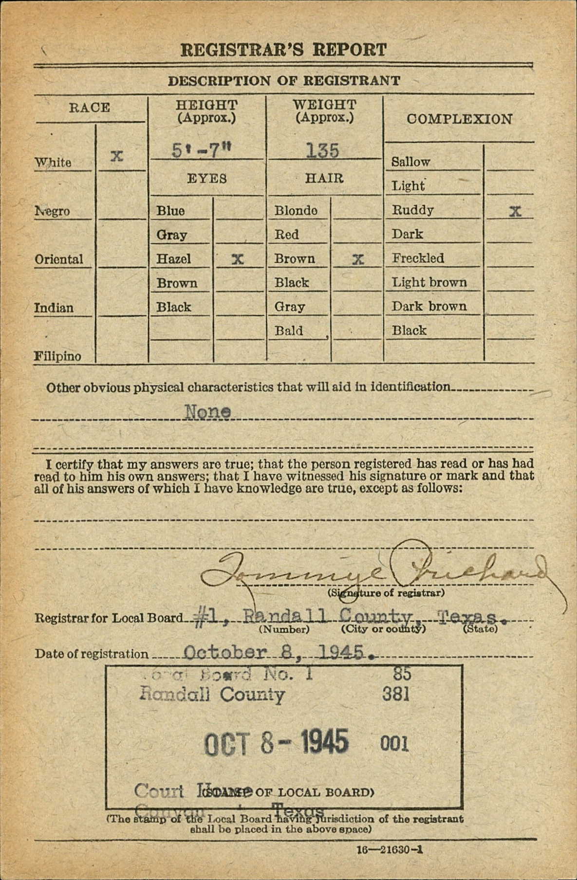 Harry T. Greenfield's World War II Draft Registration Card